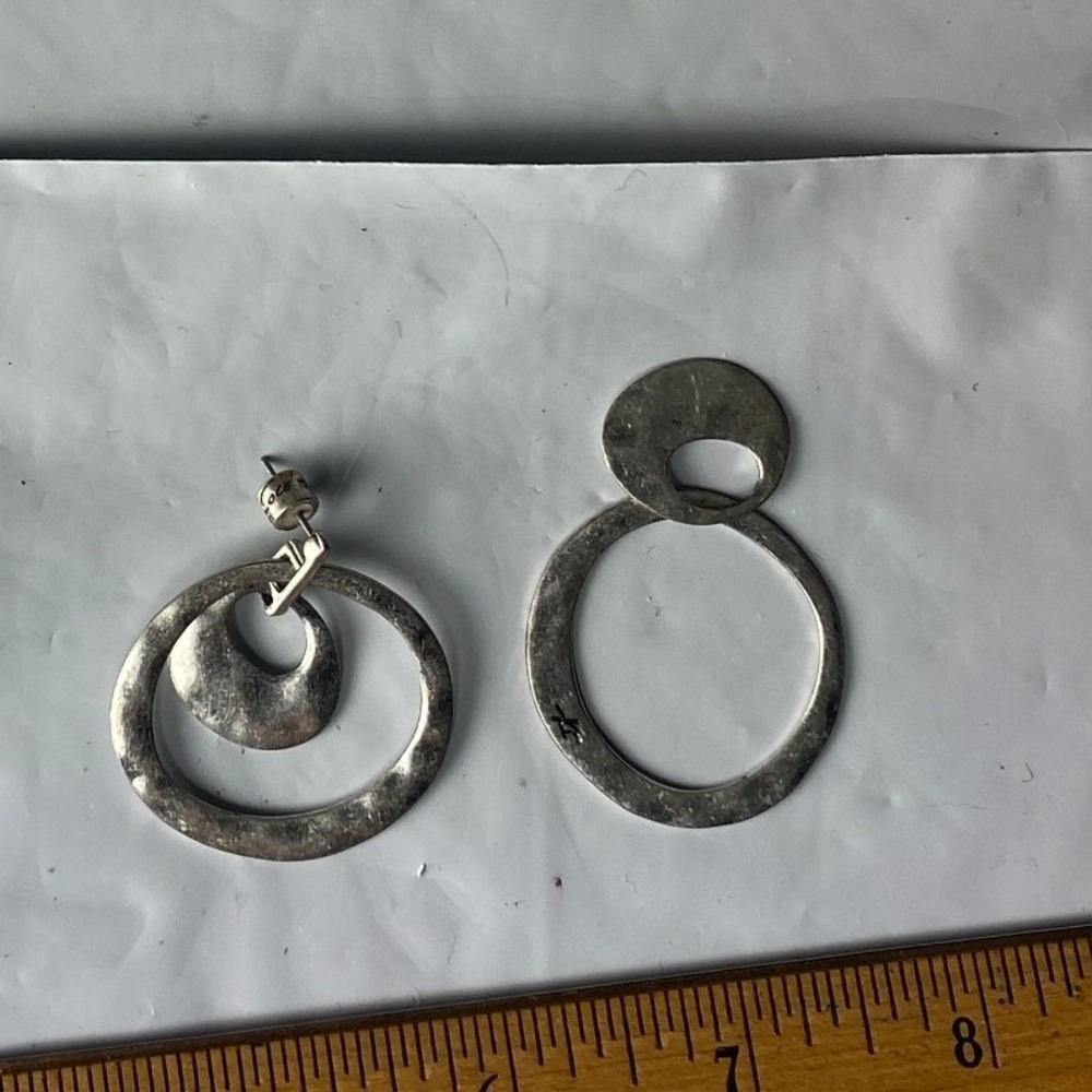 Silver Tone Hoop Earrings Geometric Abstract Design MISSING piece